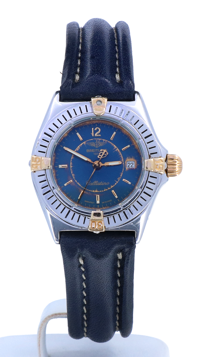 Breitling Callistino Gold Steel Blue Dial Leather Strap 28 mm - Kleen  Edelmetalen