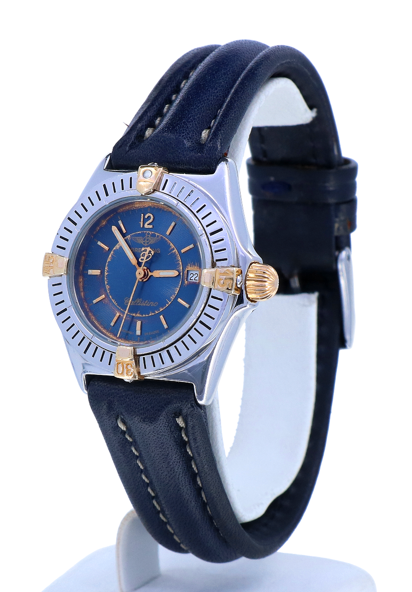 Breitling Callistino Gold Steel Blue Dial Leather Strap 28 mm - Kleen  Edelmetalen