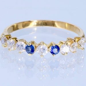 Vintage Ring met Diamant & Saffier 18 Krt / 0.30 Crt