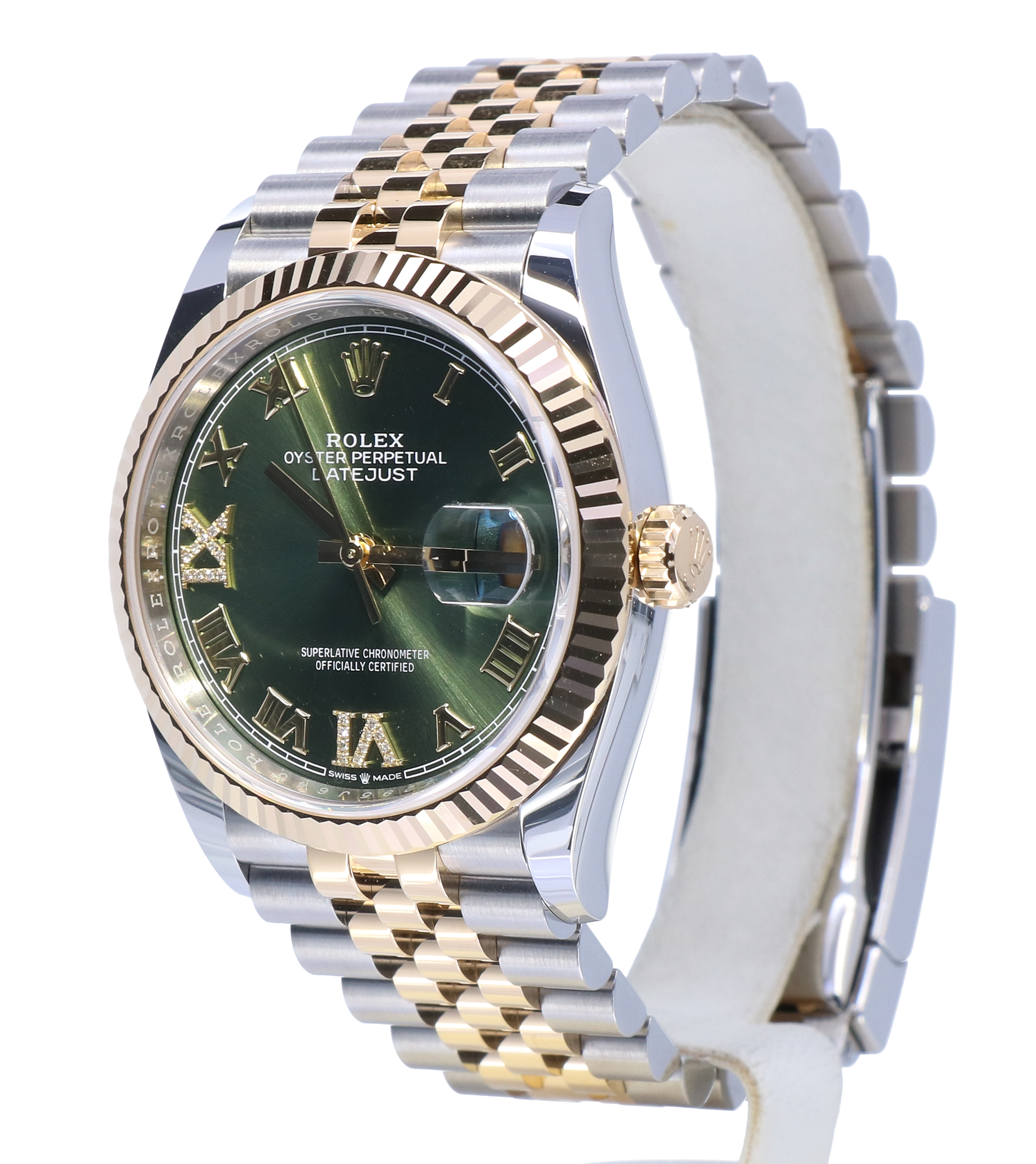 Rolex Oyster Datejust Jubilee Gold Steel Olive Green Diamond Dial 36 mm //  NEW 2021 - Kleen Edelmetalen