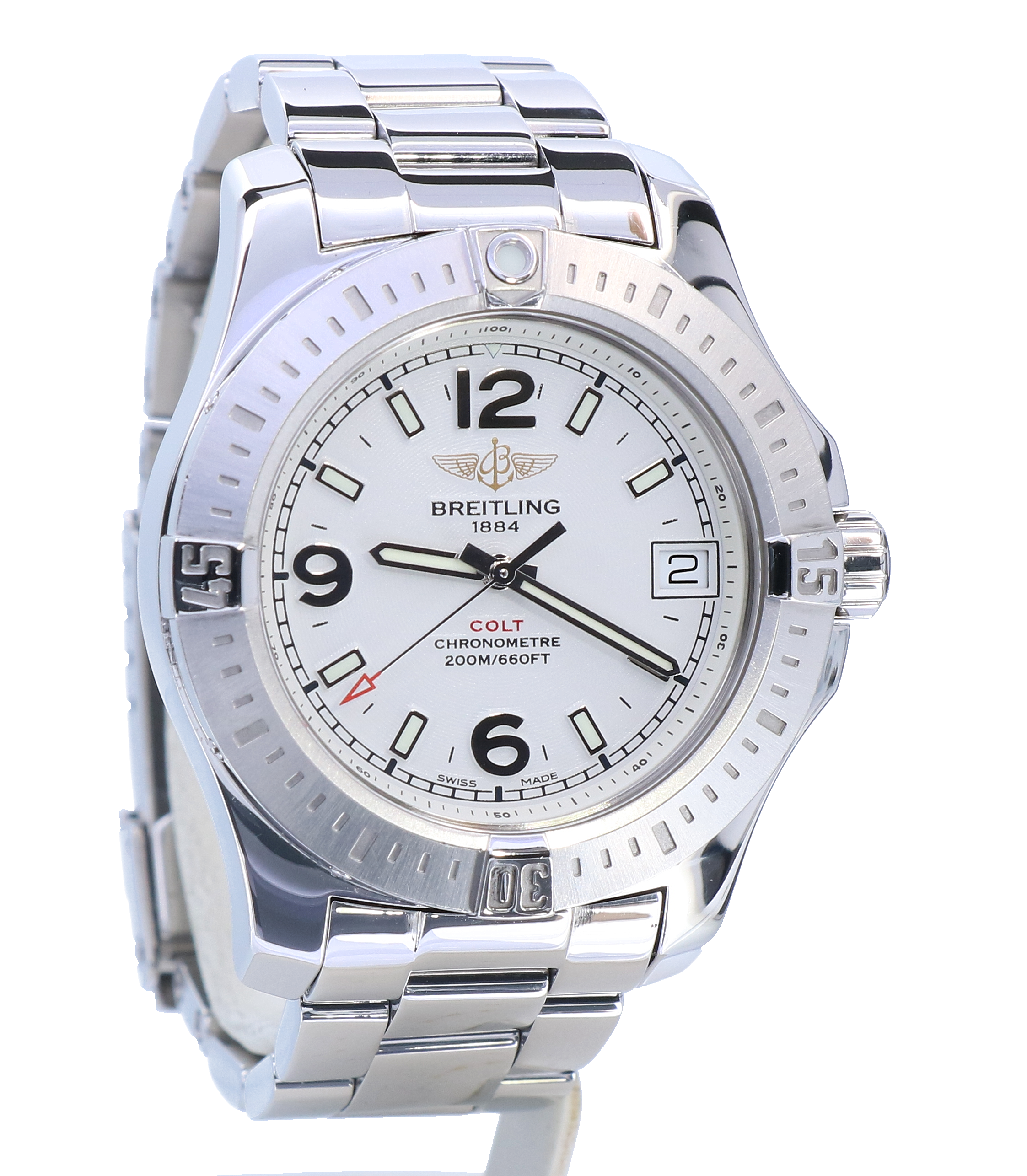 Breitling Colt Pilotstrap Steel Silver White Dial 36 mm - Kleen Edelmetalen