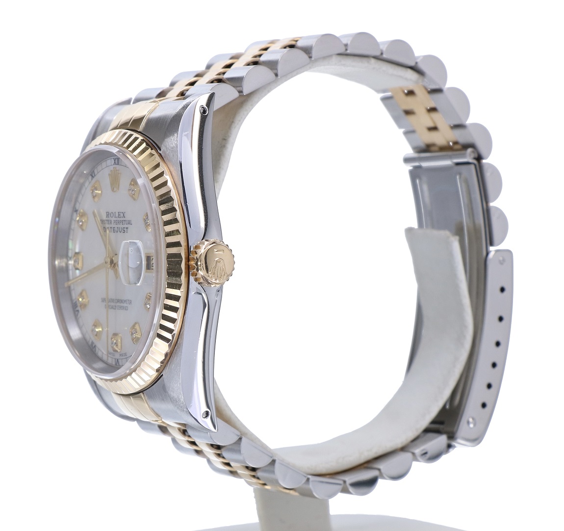 Rolex Datejust Jubilee Gold Steel MOP Mother of Pearl Diamond Dial 36 mm -  Kleen Edelmetalen