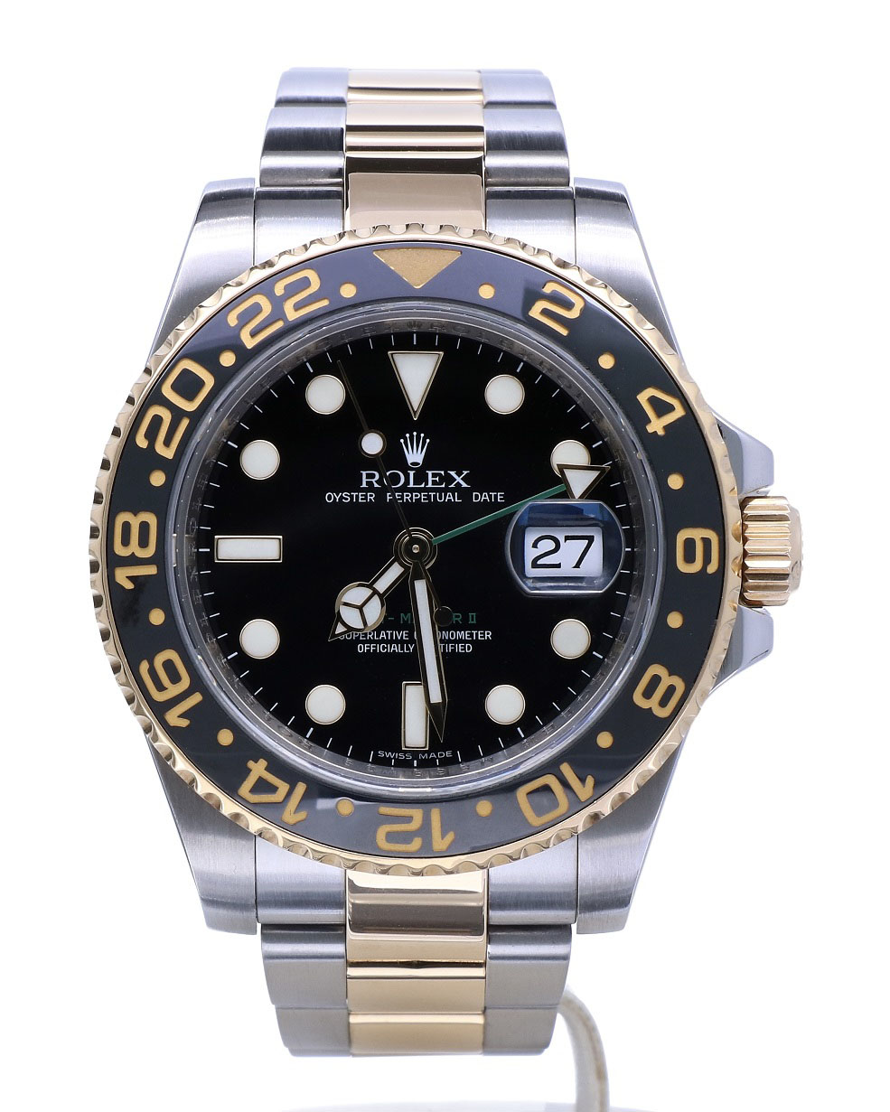 Rolex Oyster Perpetual GMT Master II Gold Steel Black Dial 40 mm // Full  Set 2010 - Kleen Edelmetalen