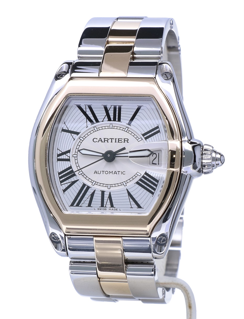 Cartier Roadster Large Steel Silver Roman Dial 37 x 44 mm // Full Set 2014  - Kleen Edelmetalen