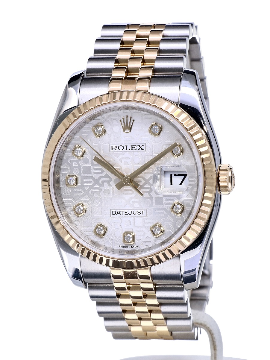 Rolex Oyster Datejust Gold Steel Silver Jubilee Diamond Dial 36 mm // Full  Set - Kleen Edelmetalen