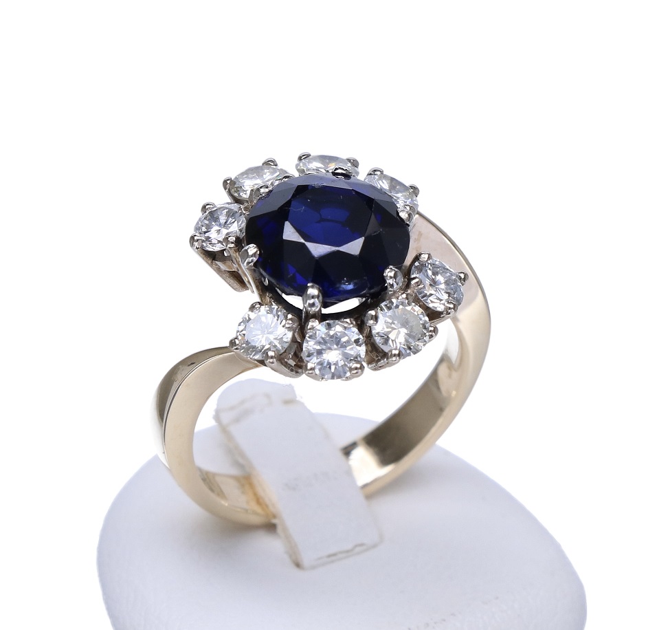 Saffier ring met diamant | 14 karaat gouden ring voor dames | Josephina  Jewelry