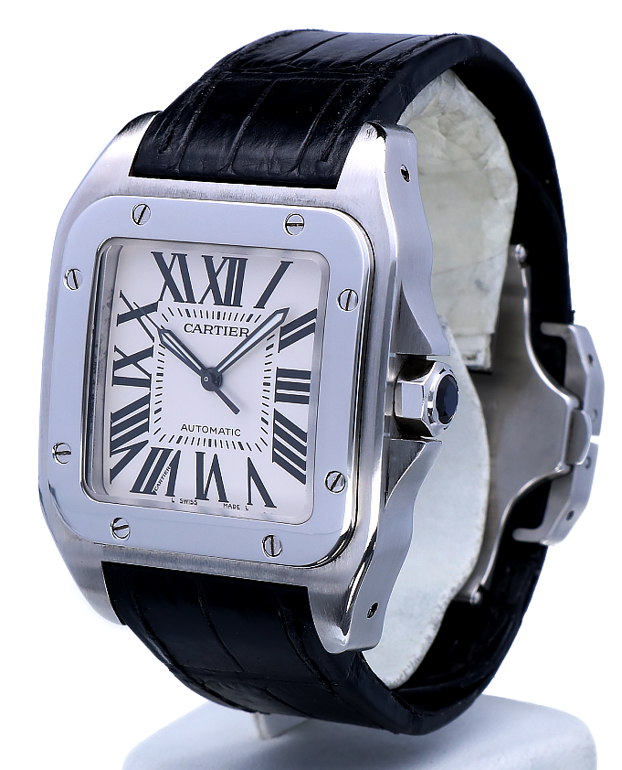 Cartier Santos 100 XL Steel White Roman Dial 51 x 40 mm // Full Set 2011 -  Kleen Edelmetalen