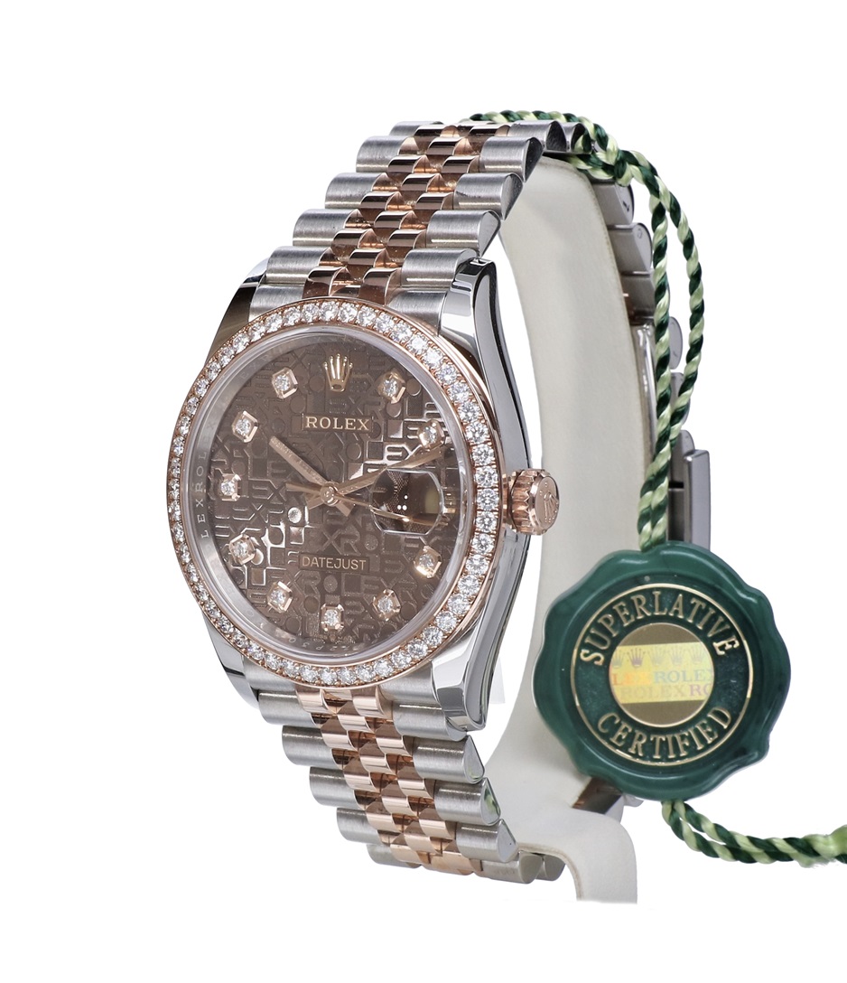 126281RBR Rolex Oyster Datejust Jubilee Rose Gold Steel Chocolate Diamonds 36 mm // Full Set 2019