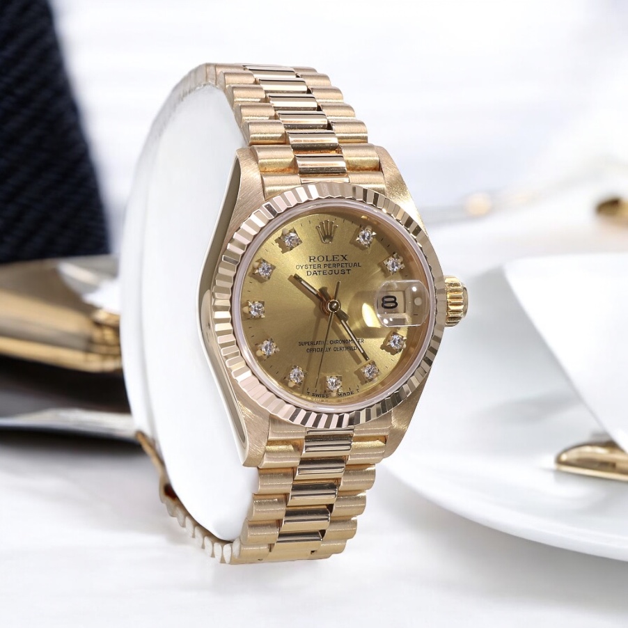 69178 Rolex Lady Datejust President Yellow Gold Champagne Diamonds 26 mm // Full Set 1989