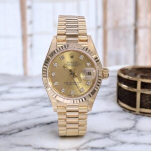 69178 Rolex Lady Datejust President Yellow Gold Champagne Diamonds 26 mm // Full Set 1989