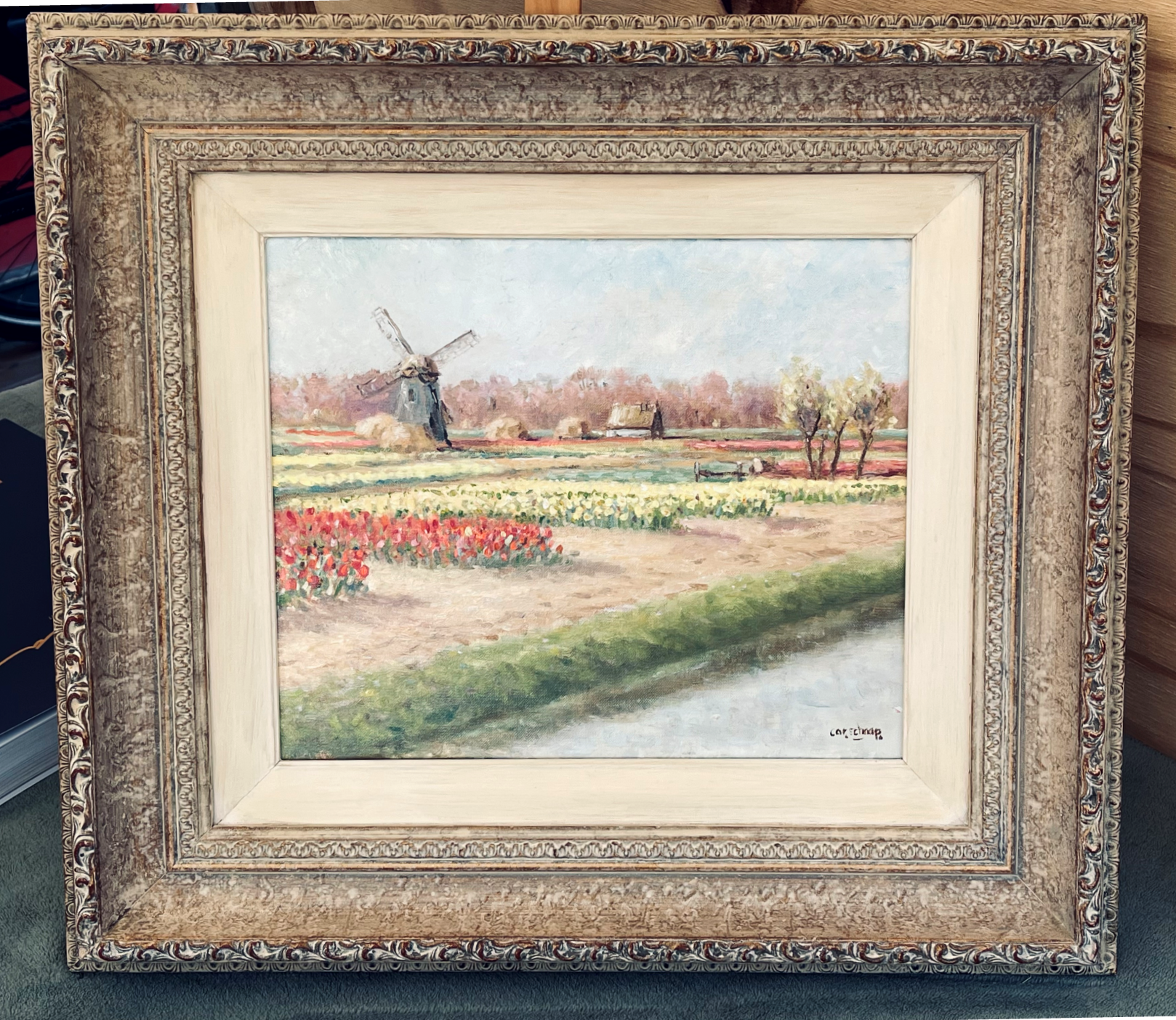 Cor Schaap 1968 -- Kleurrijke bollenvelden langs een kanaal