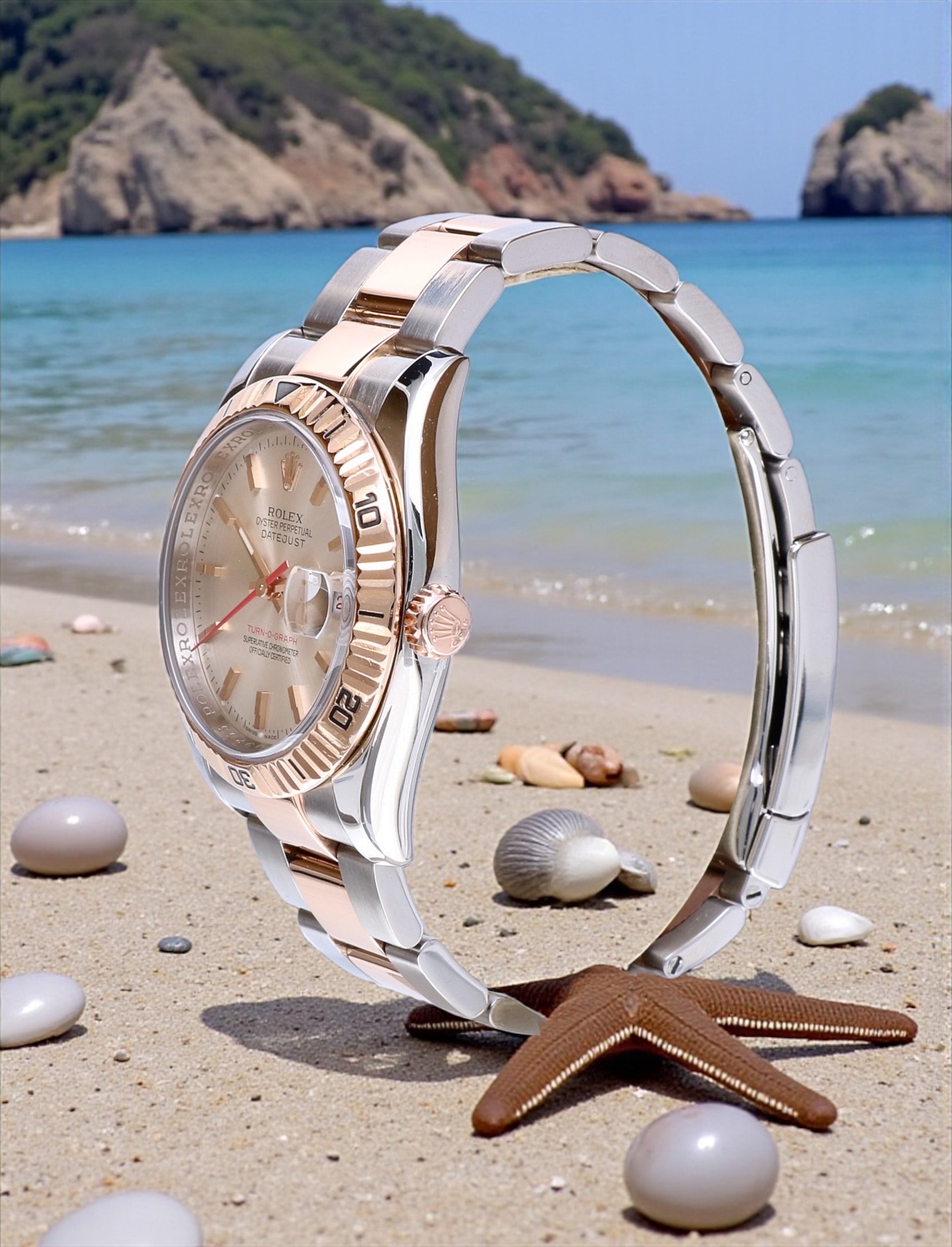 116261 Rolex Oyster Datejust Turnograph Rose Gold Steel Silver Dial 36 mm