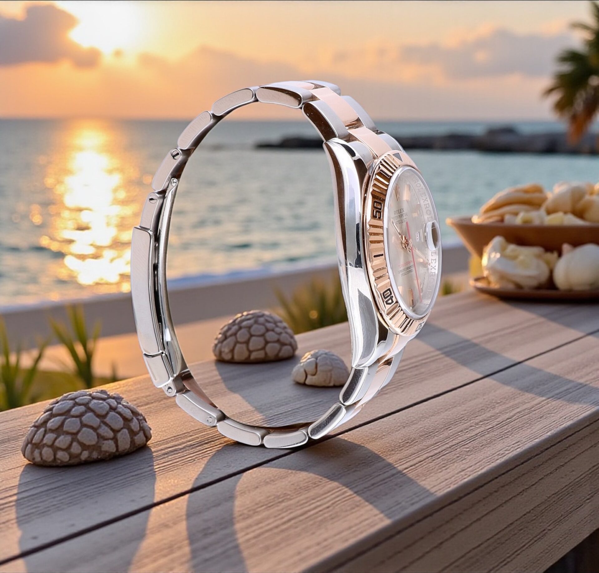 116261 Rolex Oyster Datejust Turnograph Rose Gold Steel Silver Dial 36 mm