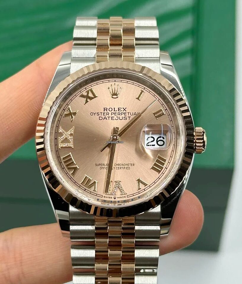 126231 Rolex Datejust 36 Jubilee Rose Gold Steel Factory Salmon Diamond Dial