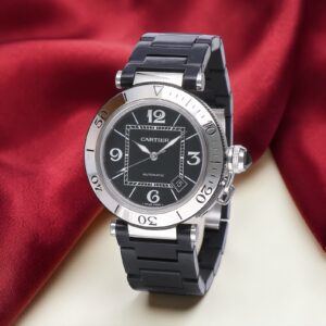 2790 Cartier Pasha Seatimer Date Steel Rubber Bracelet Black Dial 40 mm