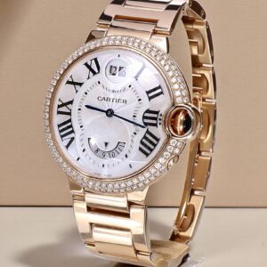 3220 Cartier Ballon Bleu Rose Gold Guilloche Roman Mother of Pearl Dial Factory Diamonds 38 mm