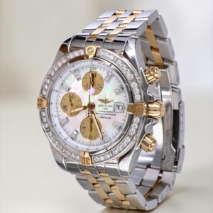 B13356 Breitling Chronomat Evolution Pilotstrap Gold Steel Mother of Pearl Factory Diamonds 44 mm