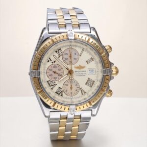 D13355 Breitling Crosswind Pilotstrap Gold Steel Cream Roman Dial Pearl Subdials 43 mm