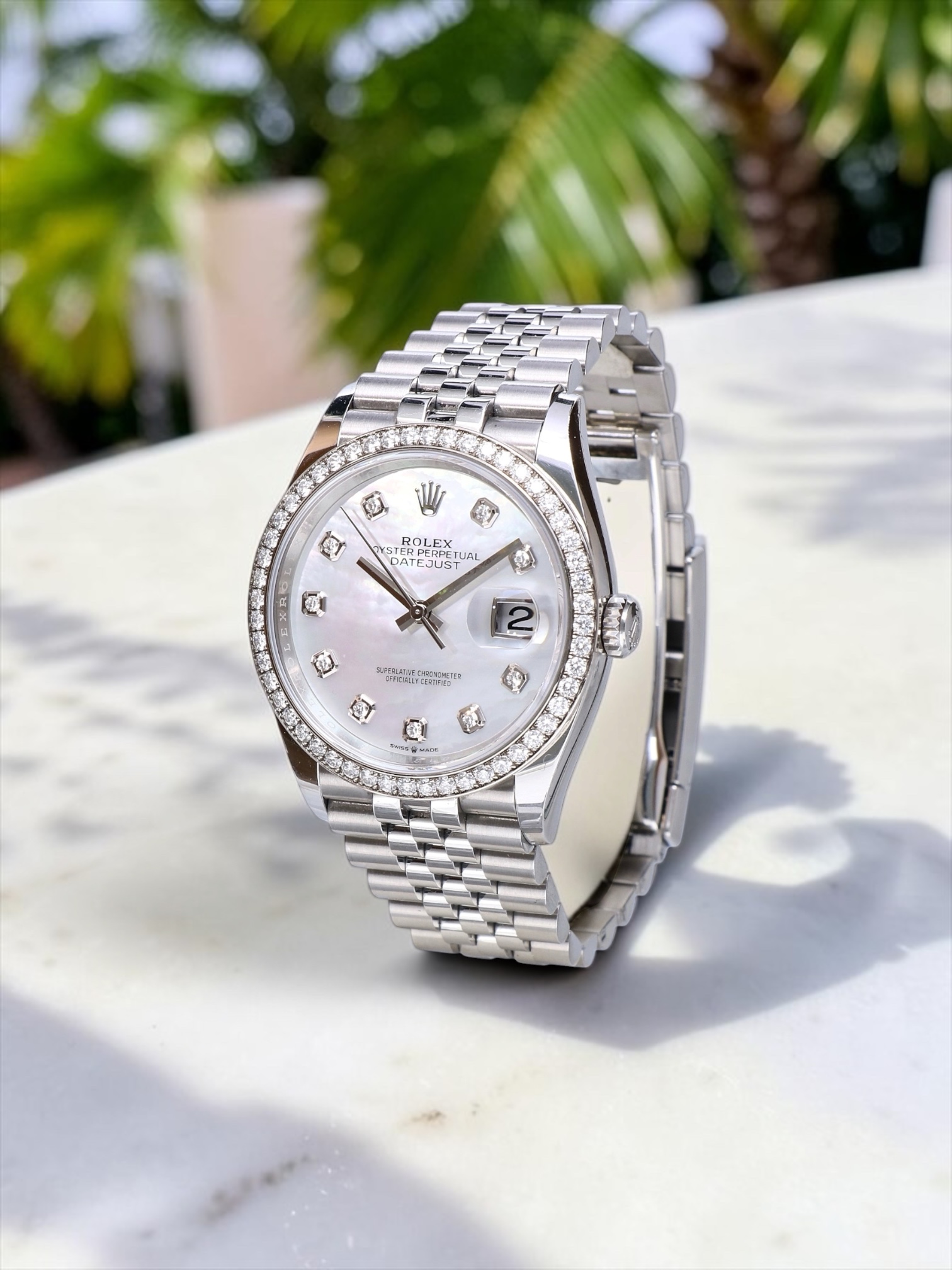 126284RBR Rolex Datejust 36 Jubilee Steel Mother of Pearl with Factory Diamonds