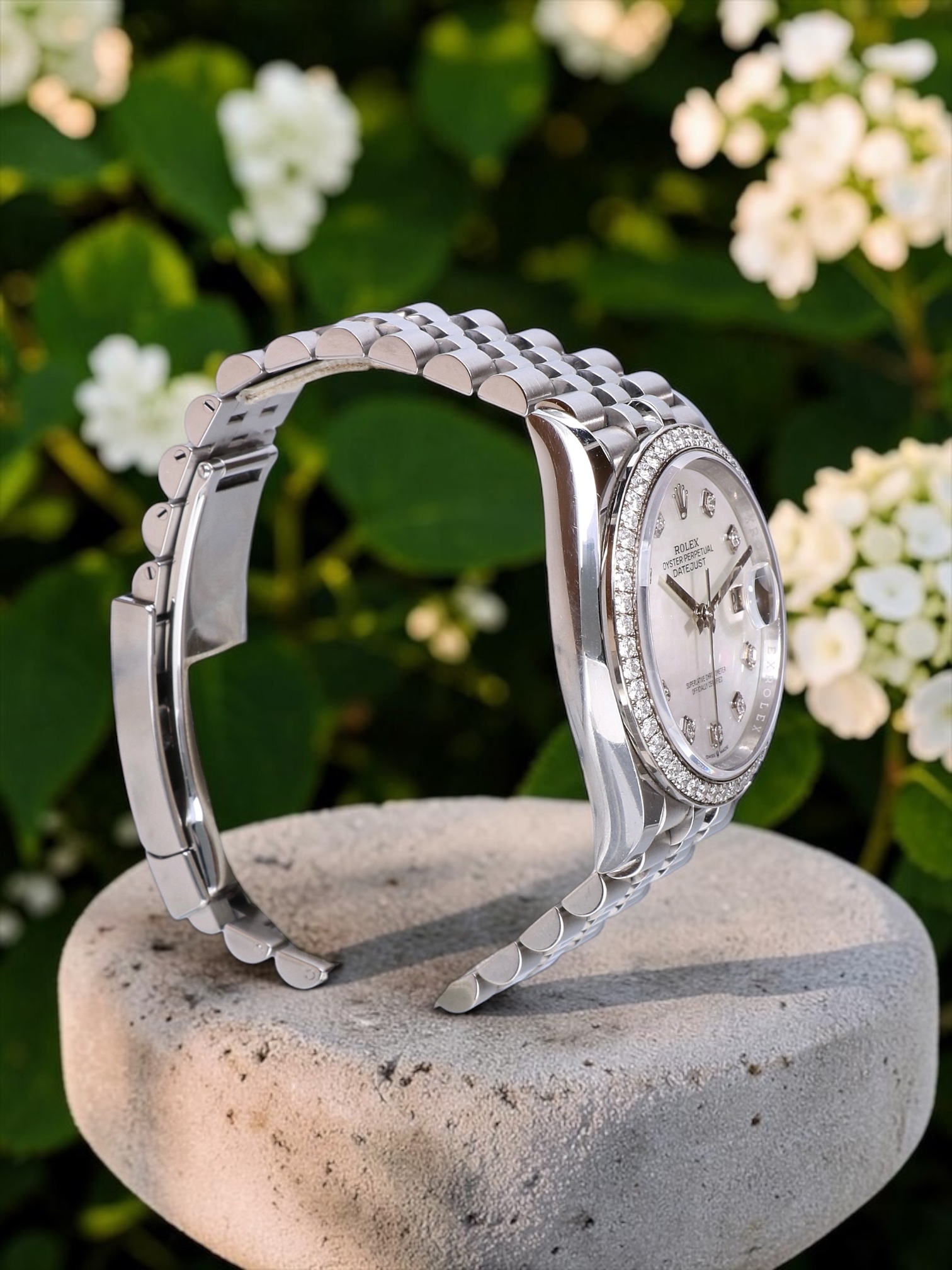 126284RBR Rolex Datejust 36 Jubilee Steel Mother of Pearl with Factory Diamonds