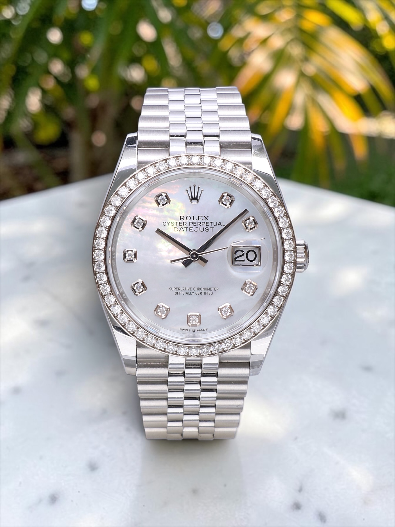 126284RBR Rolex Datejust 36 Jubilee Steel Mother of Pearl with Factory Diamonds