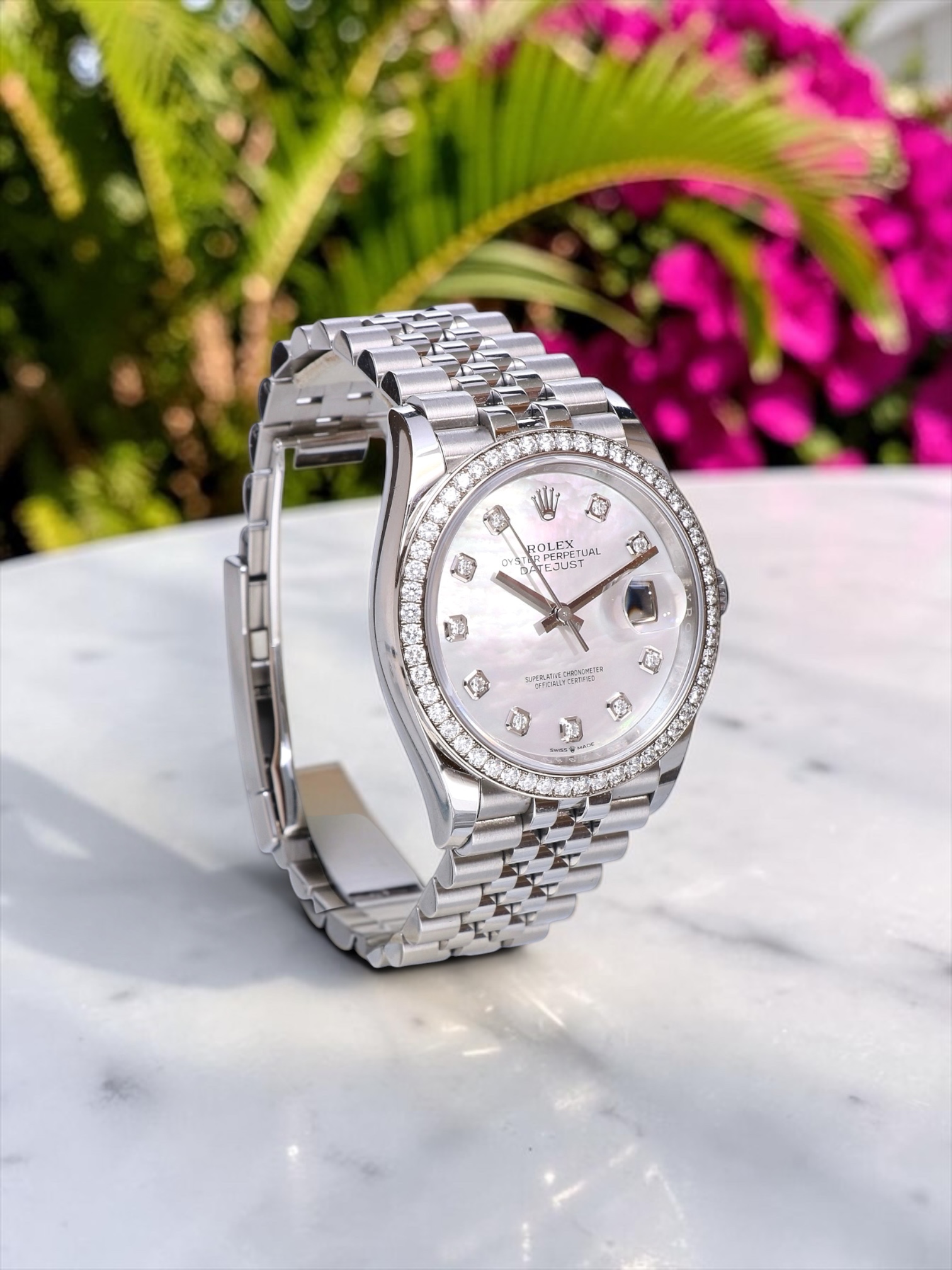 126284RBR Rolex Datejust 36 Jubilee Steel Mother of Pearl with Factory Diamonds