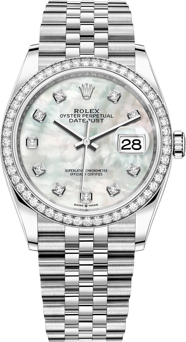 126284RBR Rolex Oyster Datejust Jubilee Steel MOP Dial Diamond Bezel 36 mm // No Papers