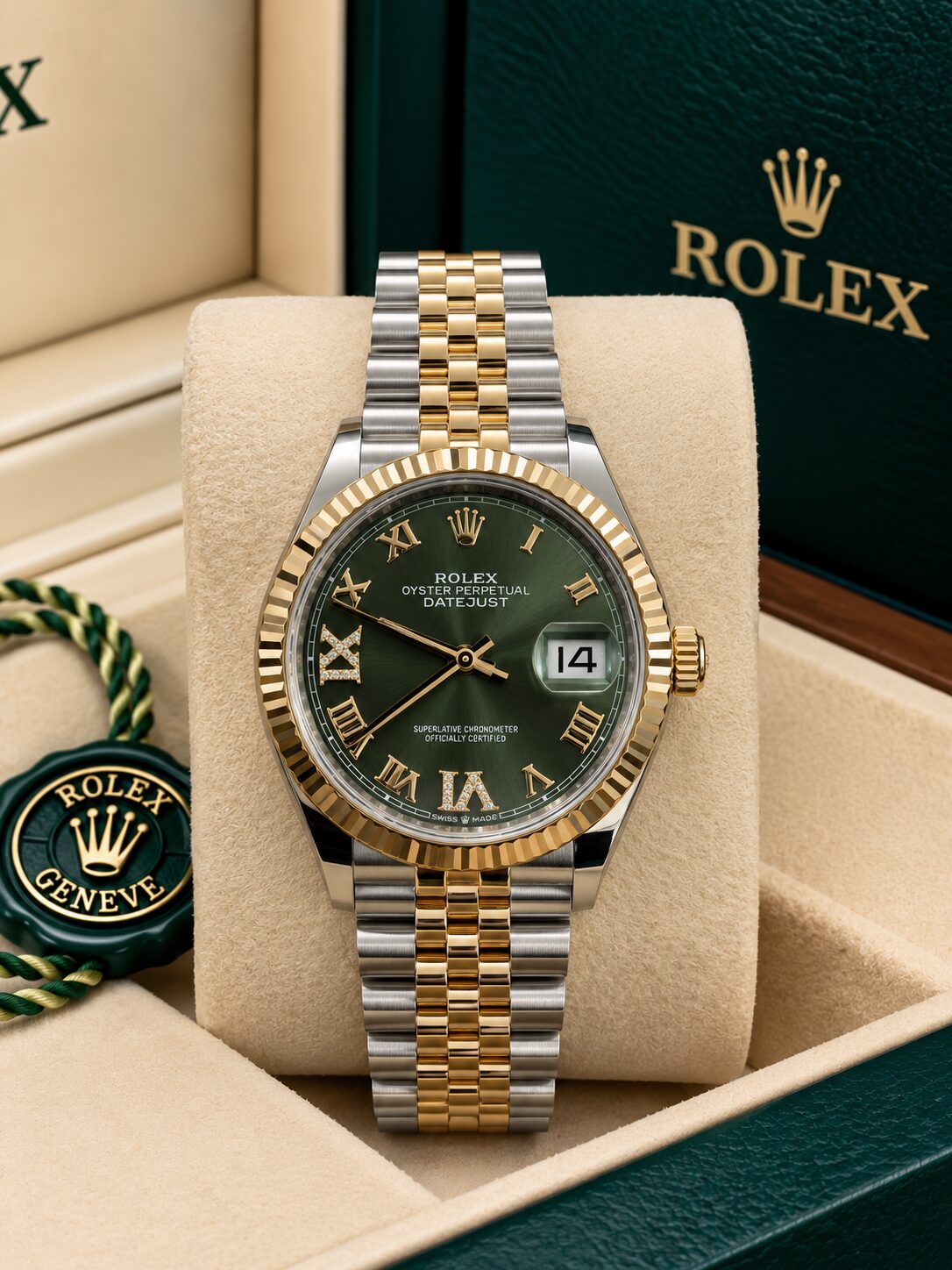 126233 Rolex Datejust Jubilee Gold Steel Olive Green Diamond Dial 36 mm // Full Set 2020