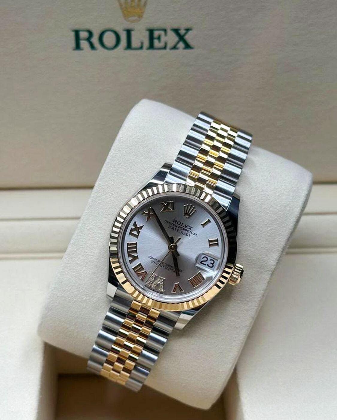 278273 Rolex Oyster Datejust Jubilee Gold Steel Silver Diamonds 31 mm // Full Set 2021