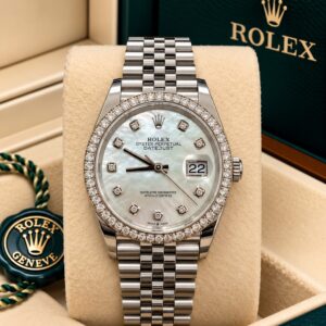 126284RBR Rolex Datejust Jubilee Steel Mother of Pearl Factory Diamonds 36 mm