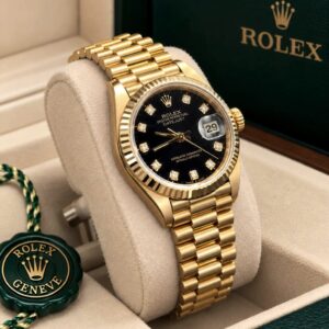 69178 Rolex Lady Datejust President Yellow Gold Black Diamonds 26 mm // Full Set 1998