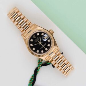 69178 Rolex Lady Datejust President Yellow Gold Black Diamonds 26 mm // Full Set 1998