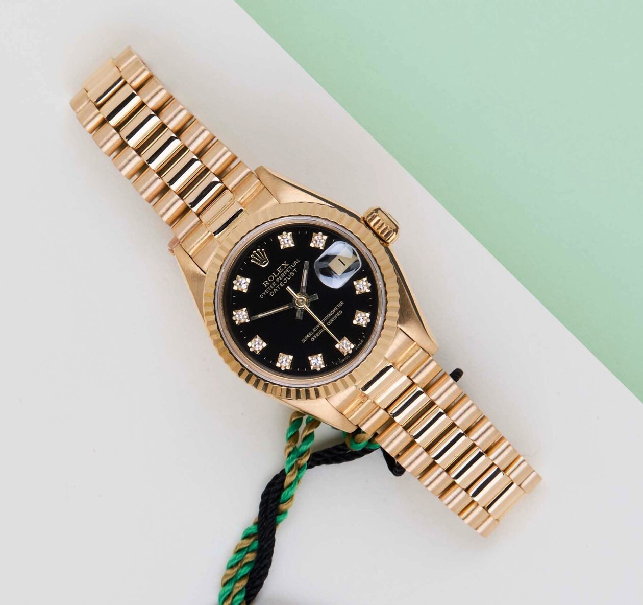 69178 Rolex Lady Datejust President Yellow Gold Black Diamonds 26 mm // Full Set 1998