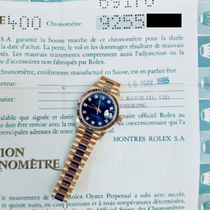 69178 Rolex Lady Datejust President Yellow Gold Blue Diamonds 26 mm // Papers 1986