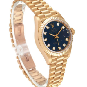 69178 Rolex Lady Datejust President Yellow Gold Blue Diamonds 26 mm // Papers 1995