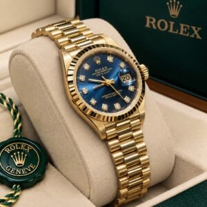 69178 Rolex Lady Datejust President Yellow Gold Blue Diamonds 26 mm // Papers 1991
